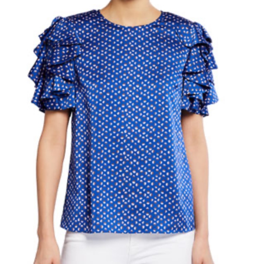 Kate Spade New York geo dot crewneck ruffle-sleeve satin top